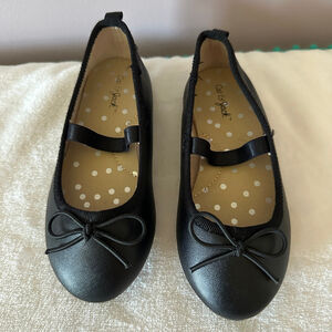 Girls Cat & Jack Black Ballet Flats Dress Shoes Size 8 Toddler Girl Faux Leather
